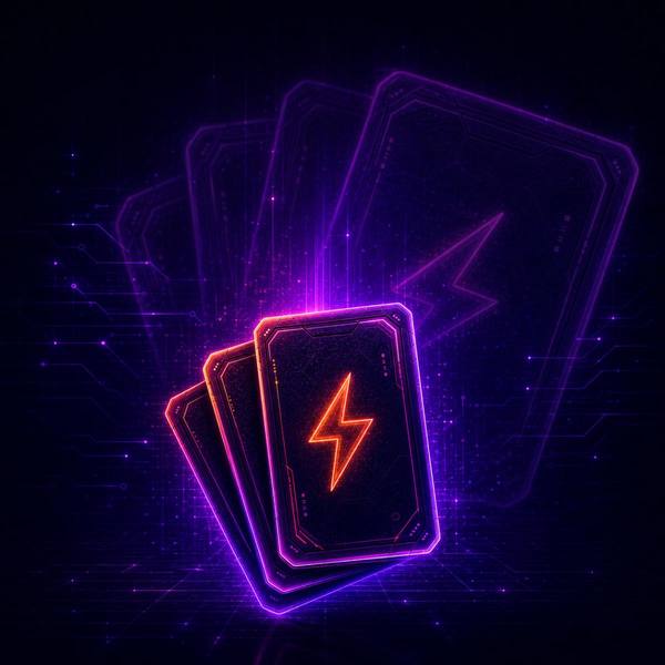 Leuchtende Strategiekarten mit Blitz-Symbol